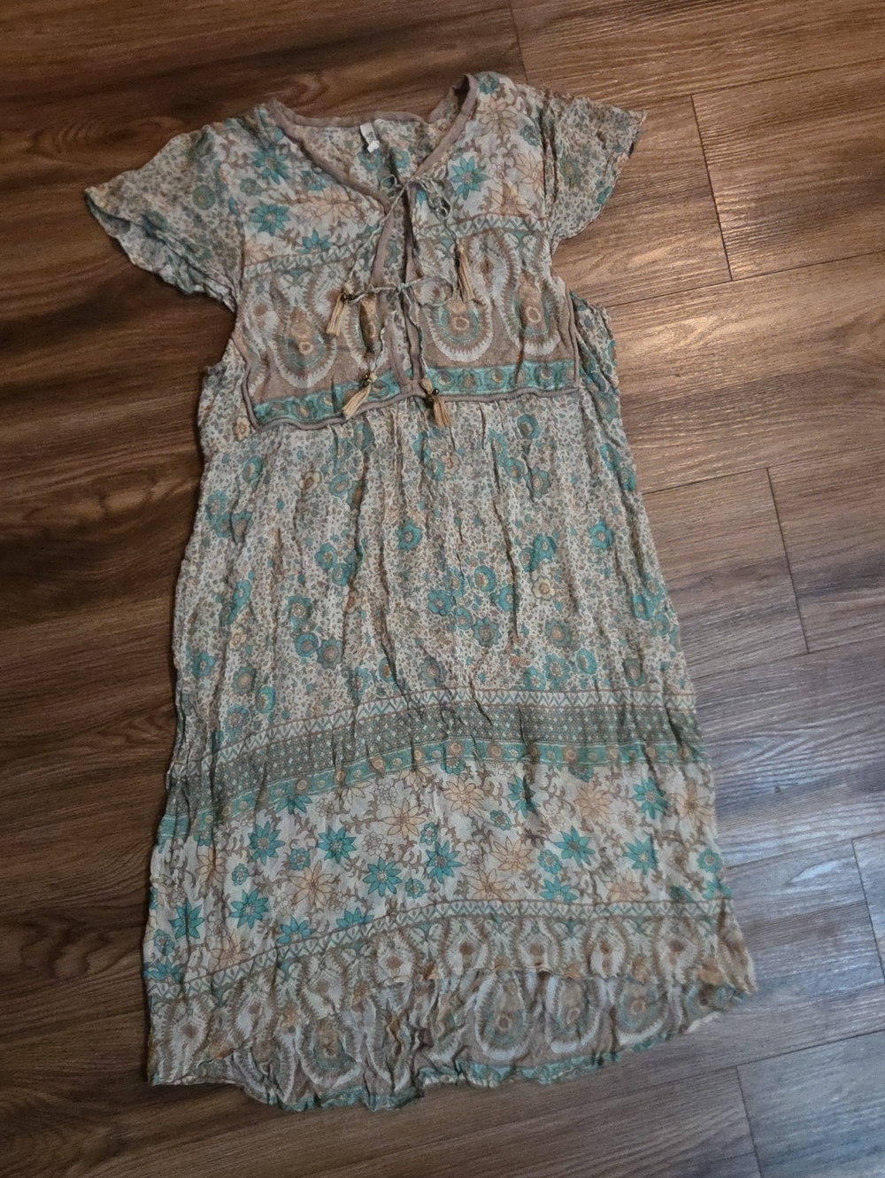 Rare Spell Vintage Boho Blossum Mini Dress Size Small Bell Tassels